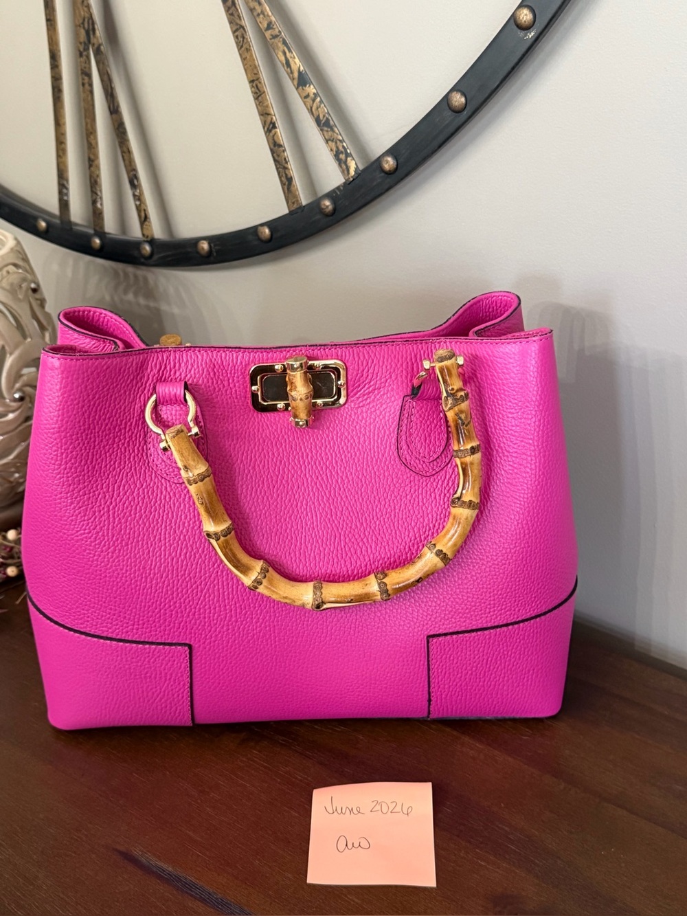 Boutique Lux Textured Bamboo-Handle Tote in Hot Pink. NWOT. Beautiful pink color
